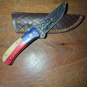 Damascus Steel Knife and Leather Sheath