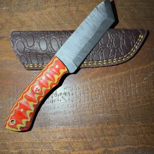 Damascus Steel Knife and Leather Sheath