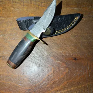 Damascus Steel Knife and Leather Sheath