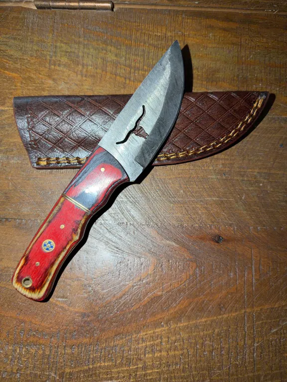 Damascus Steel Knife and Leather Sheath