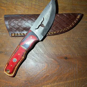 Damascus Steel Knife and Leather Sheath