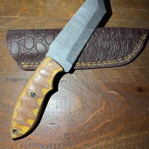 Damascus Steel Knife and Leather Sheath