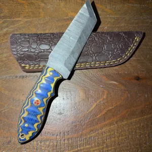 Damascus Steel Knife and Leather Sheath