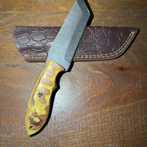Damascus Steel Knife and Leather Sheath