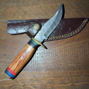Damascus Steel Knife and Leather Sheath