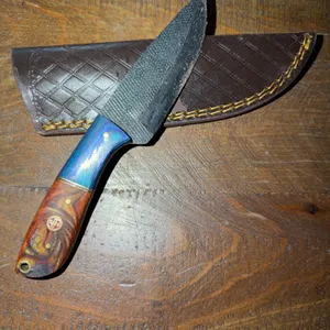Damascus Steel Knife and Leather Sheath