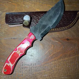 Damascus Steel Knife and Leather Sheath