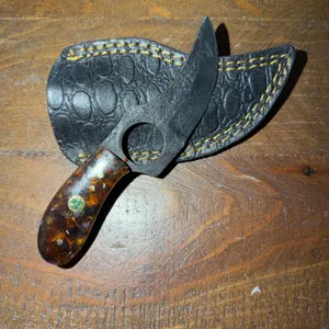 Damascus Steel Knife and Leather Sheath