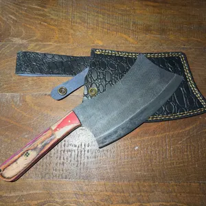 Damascus Steel Knife and Leather Sheath