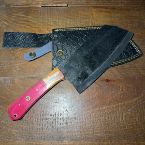 Damascus Steel Knife and Leather Sheath