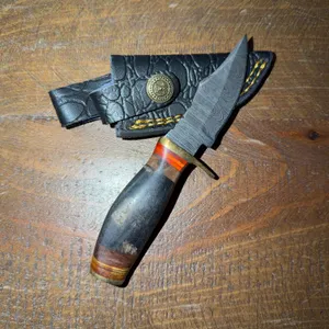 Damascus Steel Knife and Leather Sheath