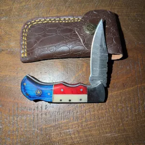 Damascus Steel Knife and Leather Sheath