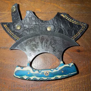 Damascus Steel Knife and Leather Sheath