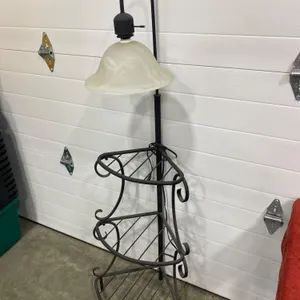 Metal Corner Shelf with Integrated Lamp and Frosted Glass Shade