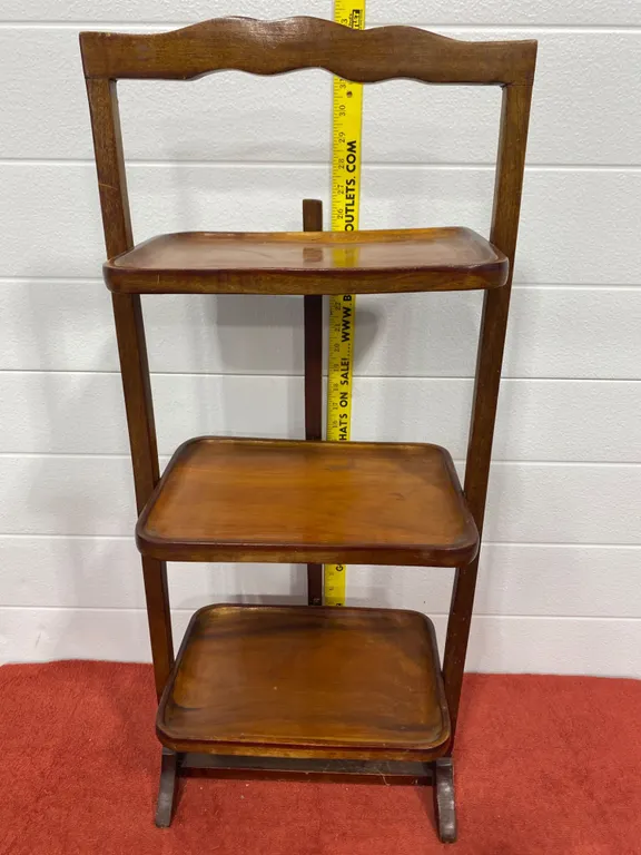 Wooden Folding Three-Tiered Serving Stand or Shelving Unit