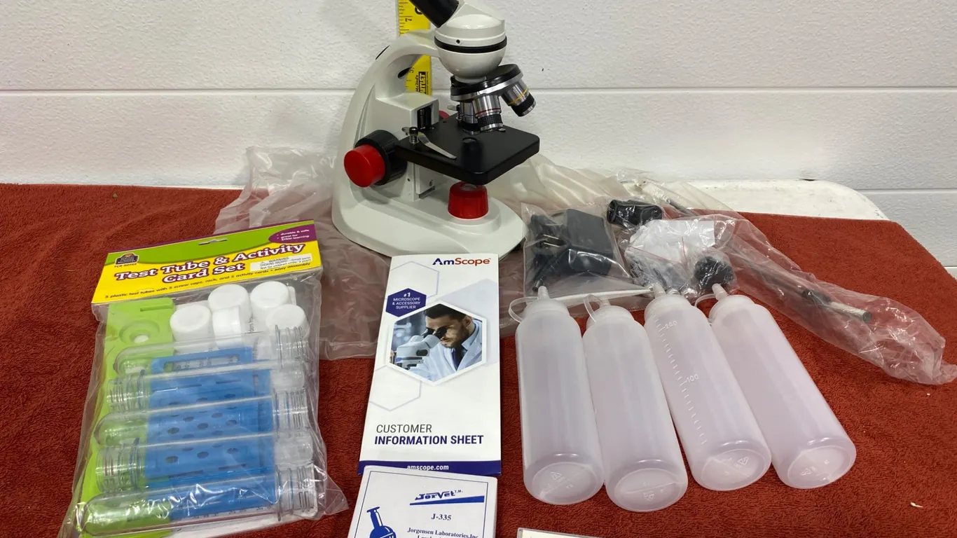 AmScope Microscope Set With Accessories and Test Tube Activity Kit