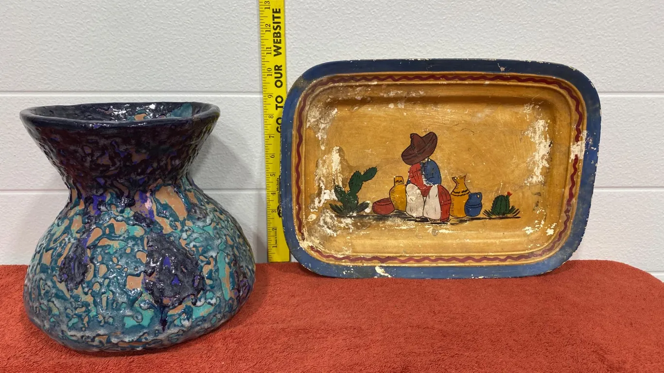 Pacific Pottery Tray and Glazed Ceramic Vase