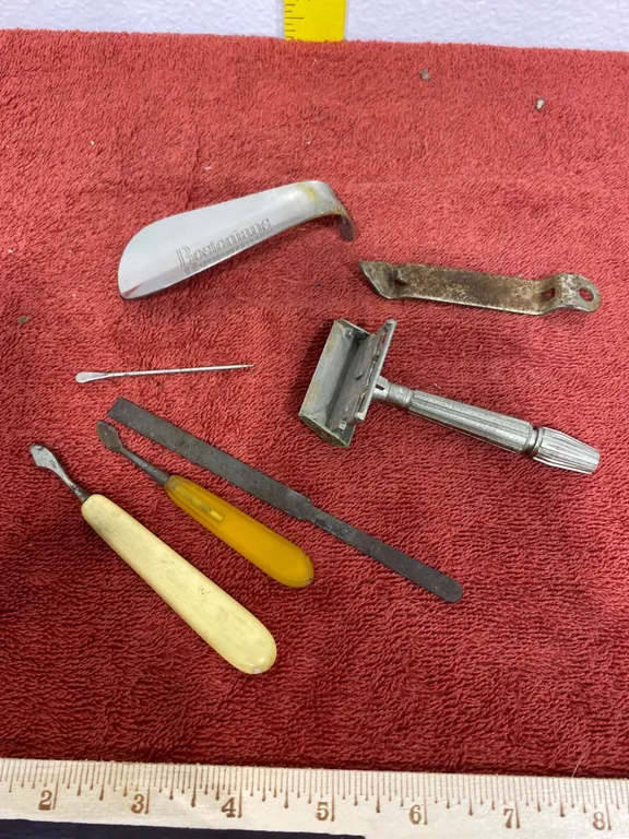 Vintage Tools Including Safety Razor and Blades