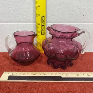 Pink Glass Pitchers with Clear Handles