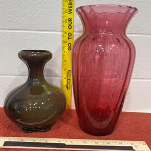 Two Glass Vases, Including Oldsmobile Etched Vase, 20th Century