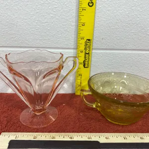 Depression Glass Tableware: Yellow Bowl and Pink Vase