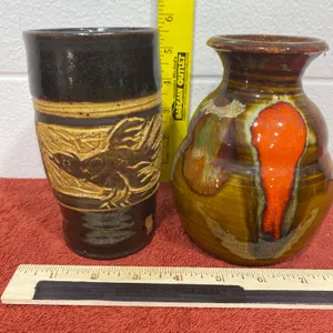 Two Studio Pottery Vases: Dryden Signed Vase and Wildlife Motif Tumbler