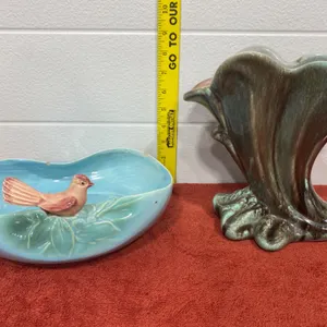 McCoy Pottery Pieces: Blue Bird Bowl and Green Vase