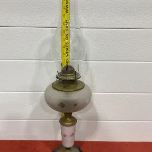 Glass and Brass Oil Lamp with Frosted Globe and Floral Details