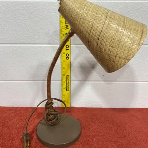 Mid-Century Modern Desk Lamp with Woven Shade and Flexible Neck