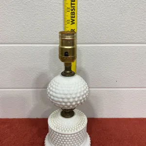 Vintage White Milk Glass Hobnail Lamp Base with Brass Accents