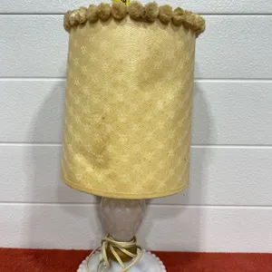 Vintage Milk Glass Table Lamp with Fabric Shade