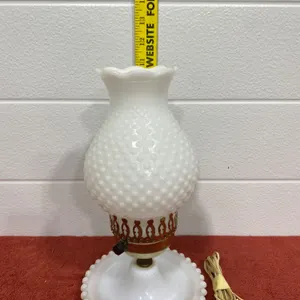 Vintage Milk Glass Hobnail Table Lamp with Brass Accents