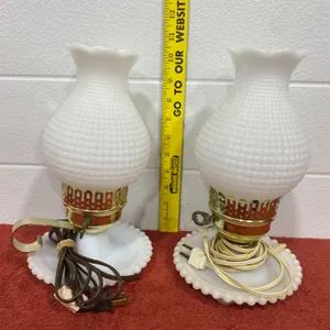 Vintage Milk Glass Table Lamps with Brass Accents