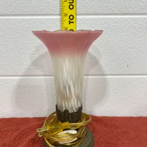 Vintage Glass Hurricane Lamp Shade and Brass Base Table Lamp