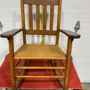 Early 20th Century Wooden Rocking Chair With Woven Seat
