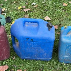 Plastic 5-gallon fuel and 2 kerosene containers