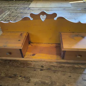 Vintage Country Pine Wall Shelf Heart Cutout With 2 Drawers Rustic Wooden Spice Rack