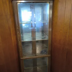 Oak-Finish Tall Corner Display Cabinet
