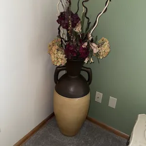Large Two-Handled Floor Vase with Faux Floral Arrangement