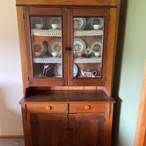 Wood Step-Back Cupboard with Glazed Doors and Two Drawers