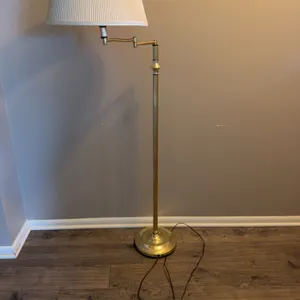 Brass-Tone Swing Arm Floor Lamp with Pleated Shade