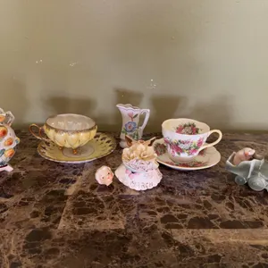 Vintage Porcelain Lot - Royal Albert Teacup & Saucer, Lustre Cup, March Angel, Train, Vases
