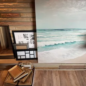 Large Seascape Canvas, Black Framed Mirror and Assorted Picture Frames