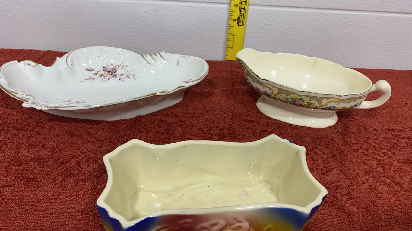 Ceramic Tableware Pieces Including Gravy Boat and Serving Dishes