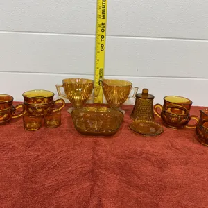 Vintage Indiana Glass Tiara Sandwich Amber Glass Tableware Pieces.
