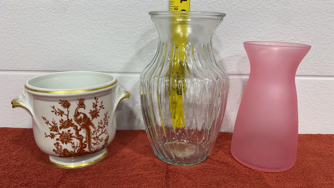 Clear Optic Ribbed, Pink Satin, and Chintz Ceramic Tableware.