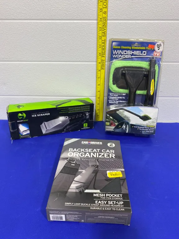 Automotive Accessories Including Backseat Organizer and Ice Scraper