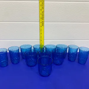12 Blue Glass Tumblers with Swirled Design