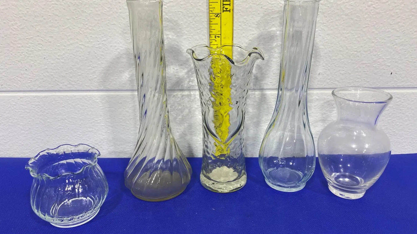 Five Assorted Clear Glass Vases
