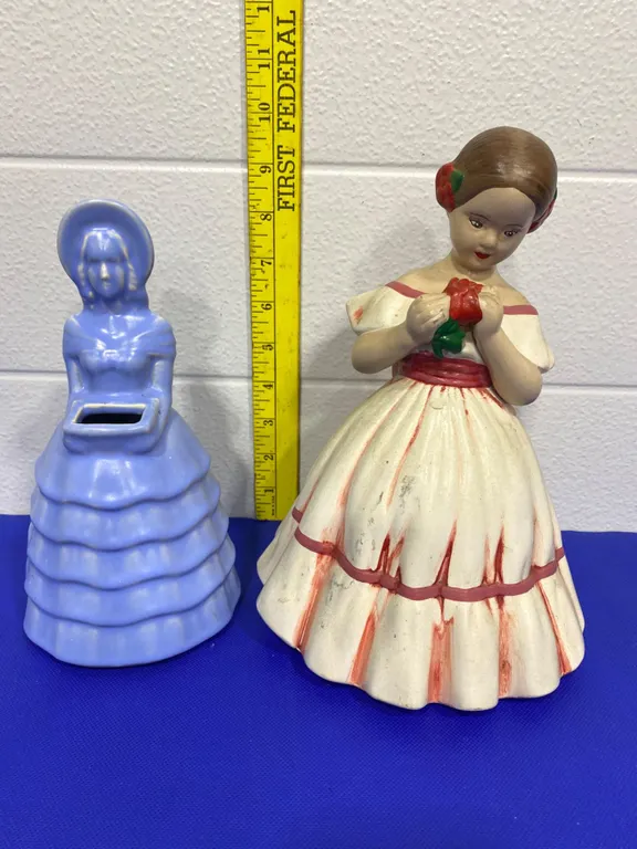 Two Female Figurines, Ceramic Material, Mid-20th Century